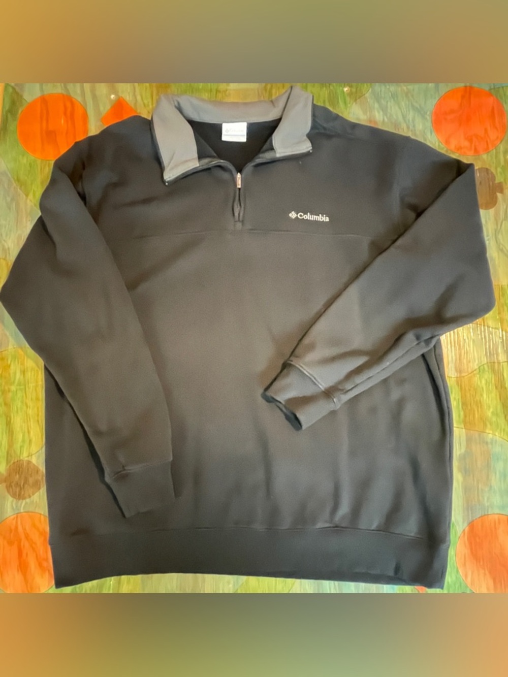 Columbia Mens Pullover Sweater Fleece Quarter Zip XXL Black Gray Collar Long